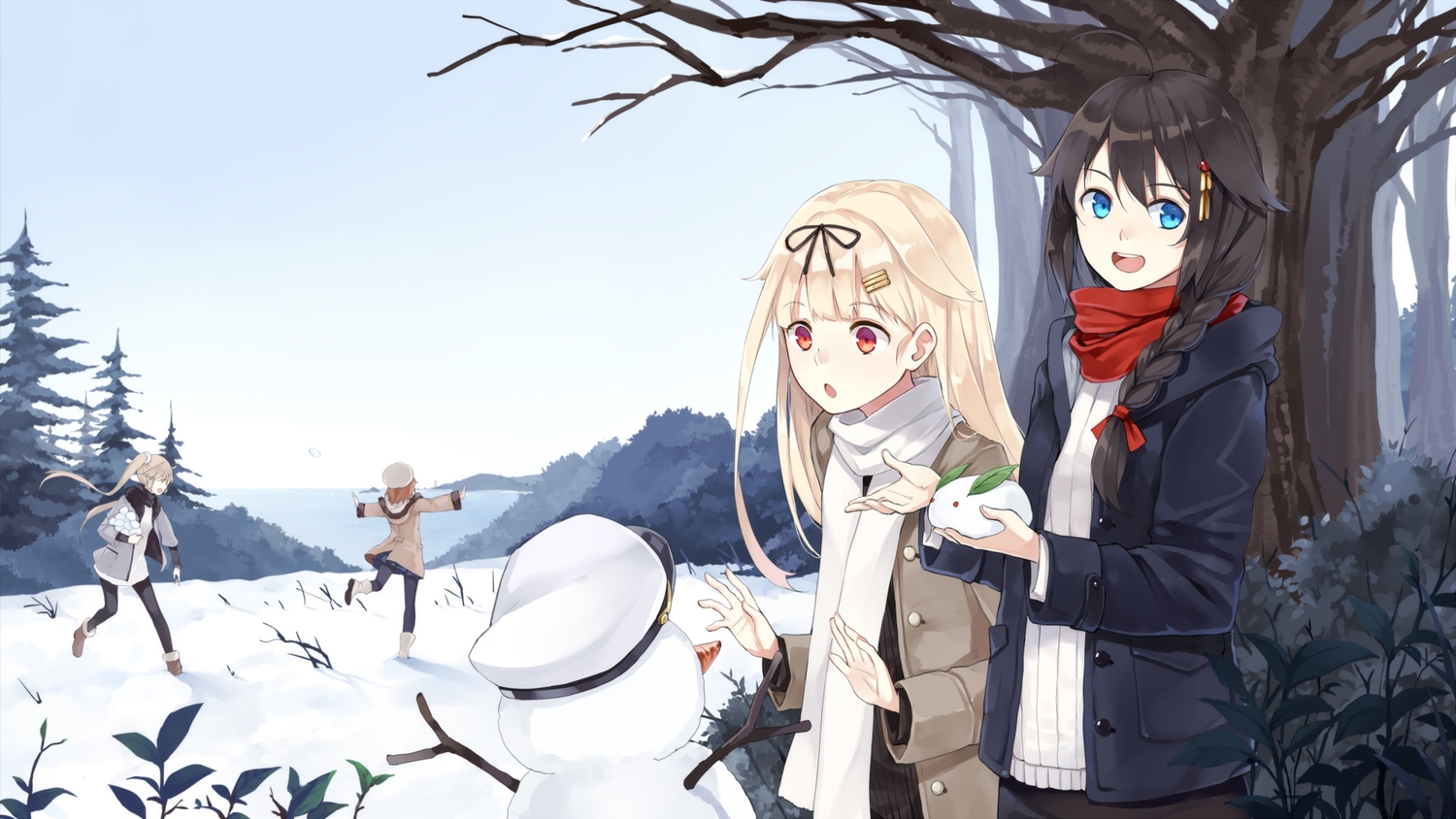 anthropomorphism, aqua_eyes, black_hair, blonde_hair, boots, braids, brown_hair, group