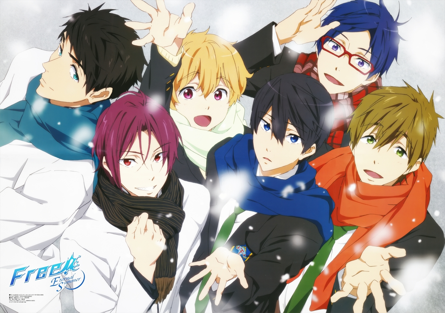 all_male, aqua_eyes, black_hair, blonde_hair, blue_eyes, brown_hair, free!, green_eyes
