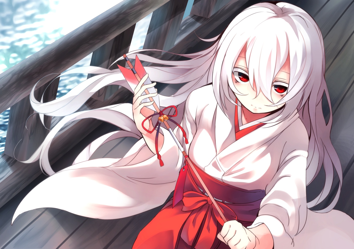 japanese_clothes, kimono, long_hair, miko, original, otokuyou, red_eyes, shiroi_ko_(otokuyou)
