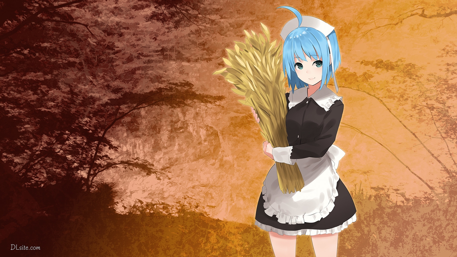 blue_hair, dlsite.com, elle_sweet, green_eyes, maid, natashya_(pommier), original, short_hair
