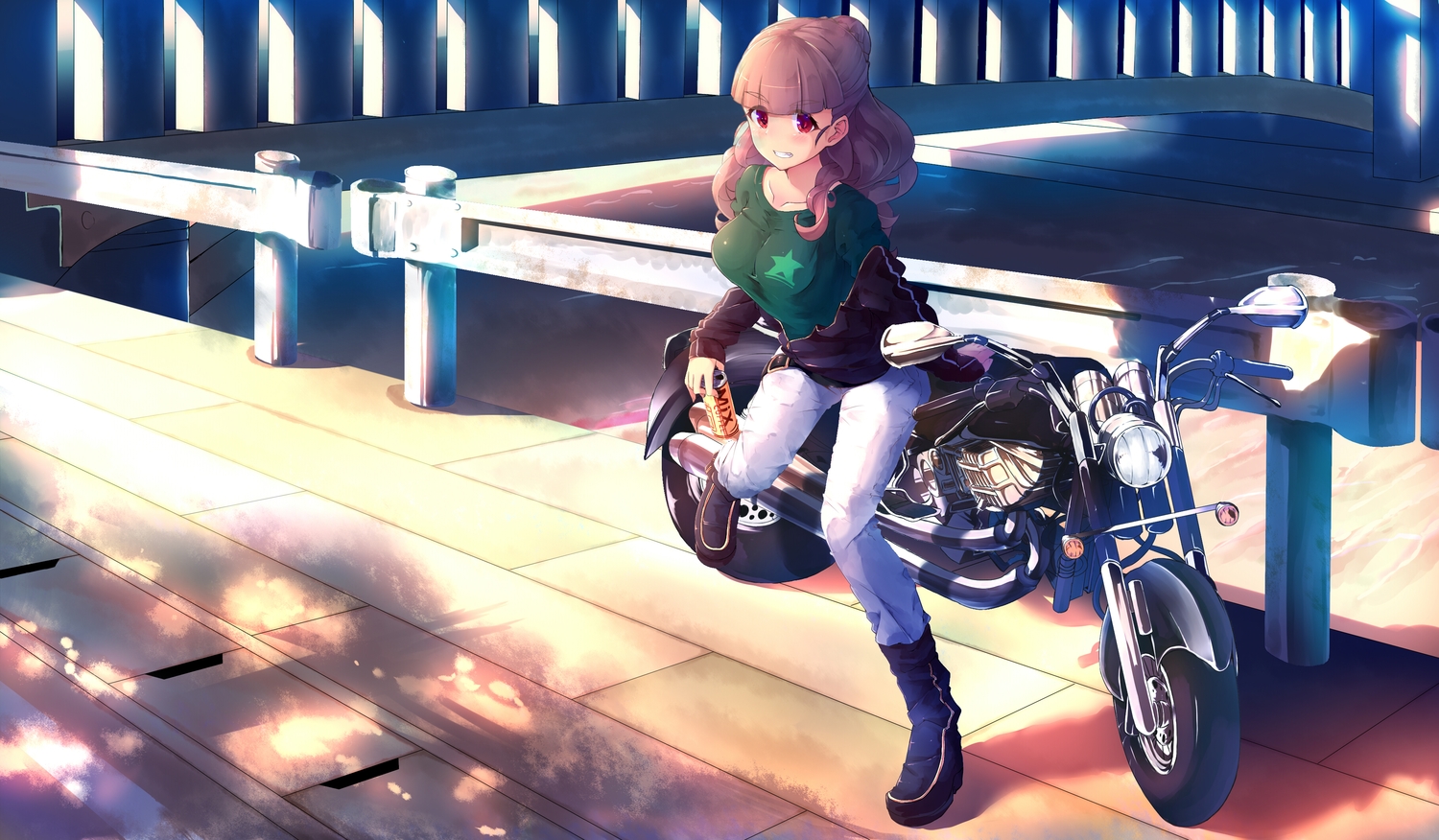 aliasing, boots, brown_hair, drink, idolmaster, idolmaster_cinderella_girls, kamiya_nao, kumashou_(nabeyama_kaidou)