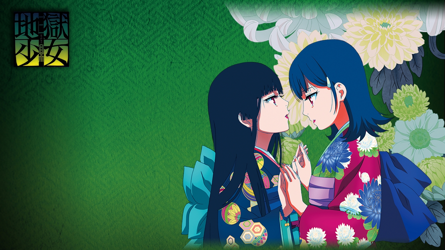black_hair, enma_ai, green, japanese_clothes, jigoku_shoujo, kimono, mikage_yuzuki, red_eyes