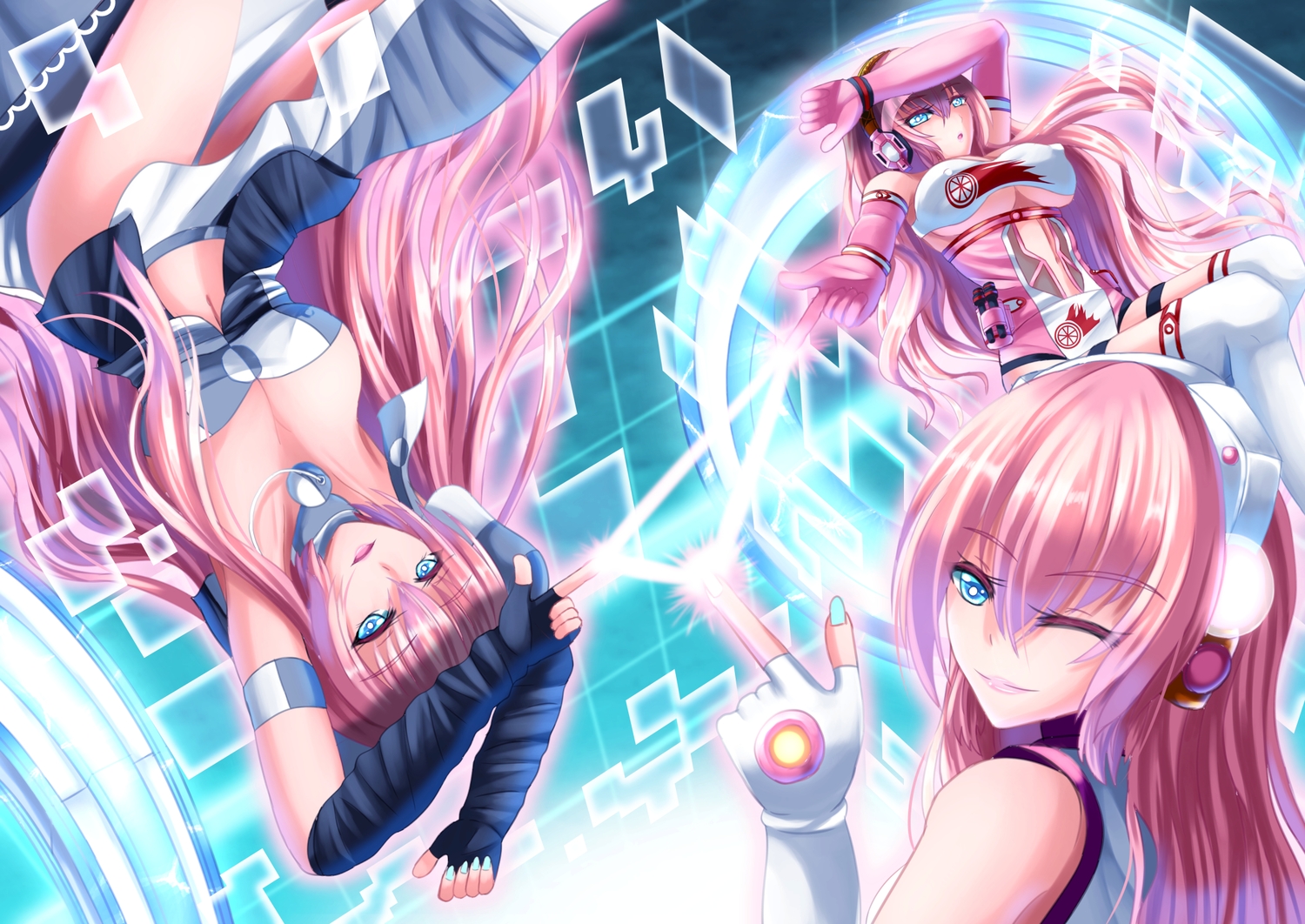 aqua_eyes, breasts, cleavage, erect_nipples, fuyuki_jun, long_hair, megurine_luka, pink_hair