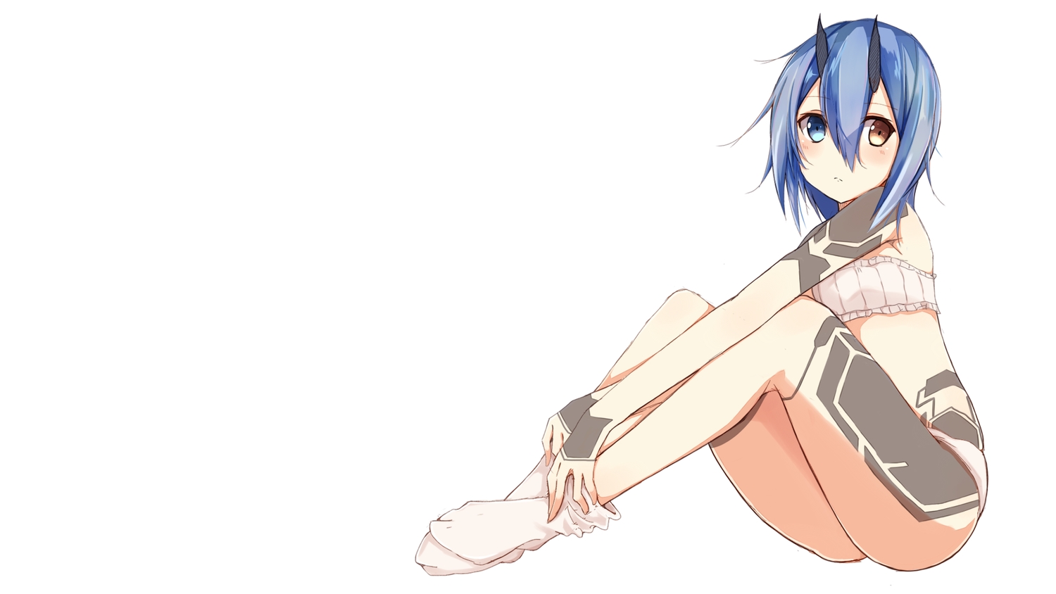 bicolored_eyes, blue_hair, horns, io_(pso2), kurebayashi_noe, panties, phantasy_star, phantasy_star_online