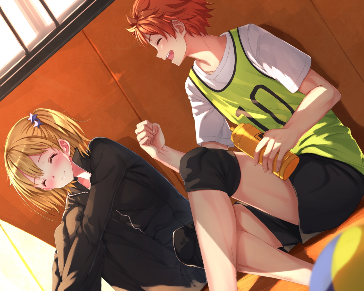 ball, blonde_hair, blush, cropped, drink, haikyuu!!, hinata_shouyou, male