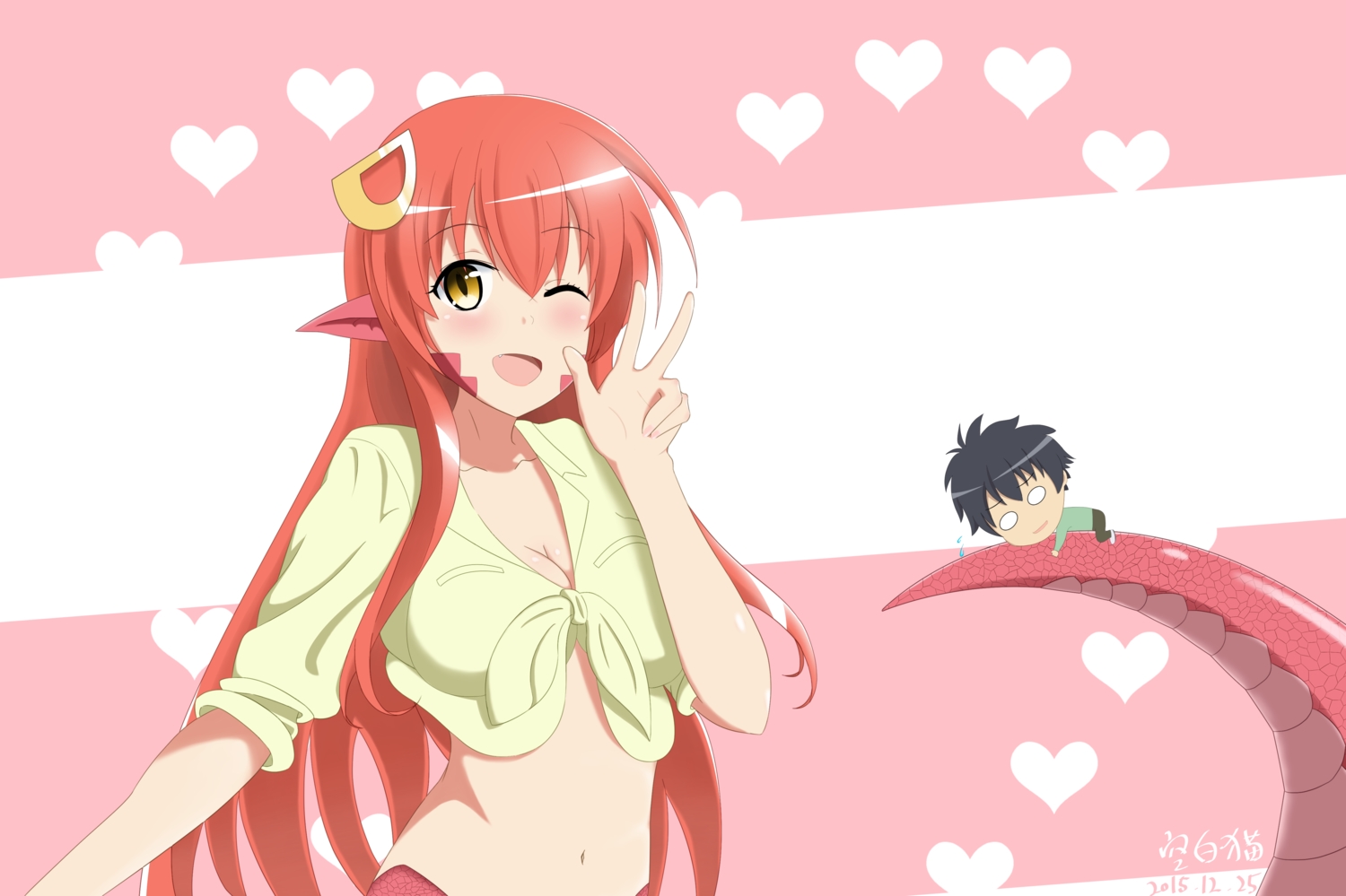 animal_ears, blush, breasts, chibi, cleavage, kurusu_kimihito, long_hair, male