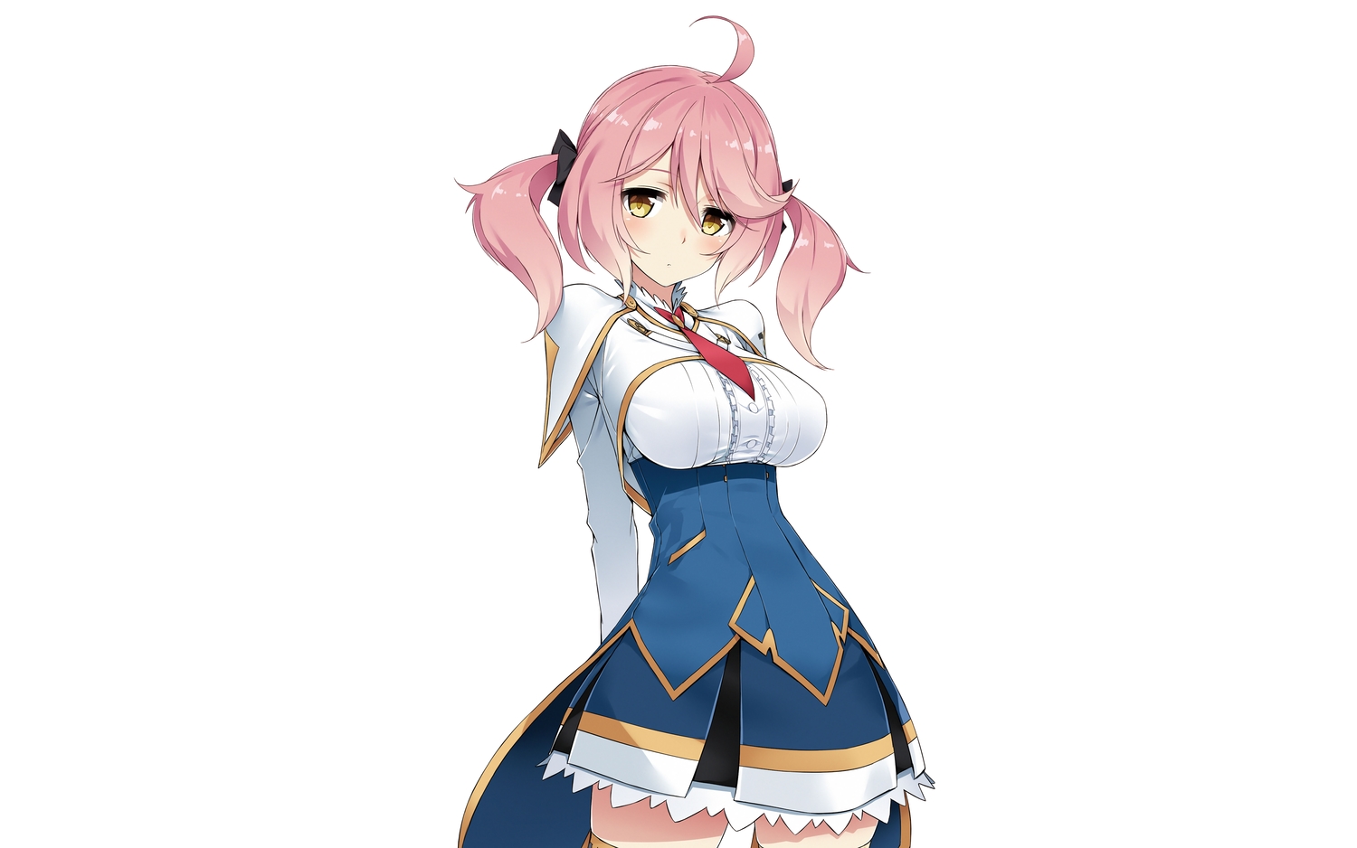 kasuga_ayumu_(artist), philuffy_aingram, pink_hair, saijaku_muhai_no_bahamut, school_uniform, thighhighs, third-party_edit, twintails, white, yellow_eyes