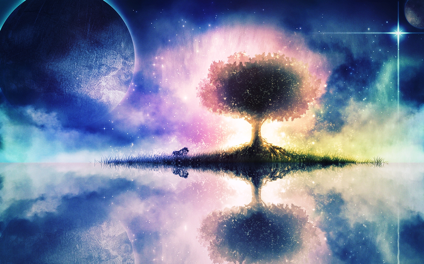 fal, grass, no_humans, original, planet, polychromatic, scenic, stars, tree
