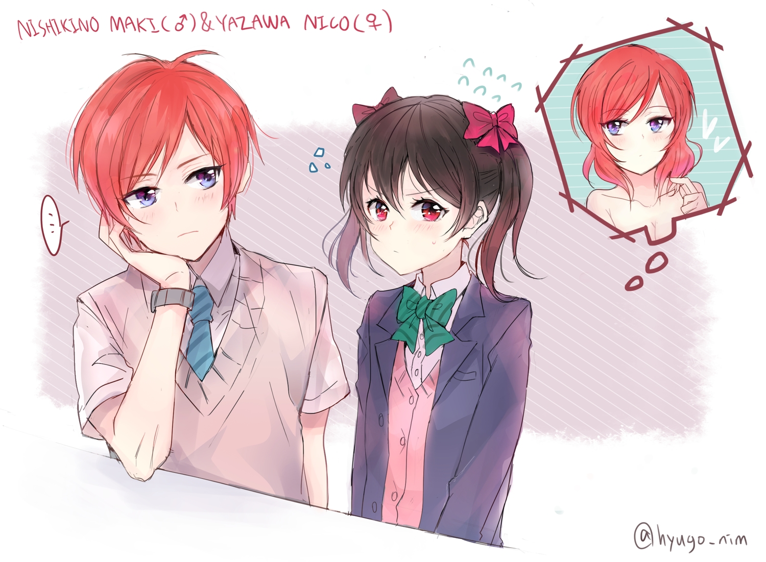 black_hair, blue_eyes, blush, bow, genderswap, hyugo, love_live!_school_idol_project, male