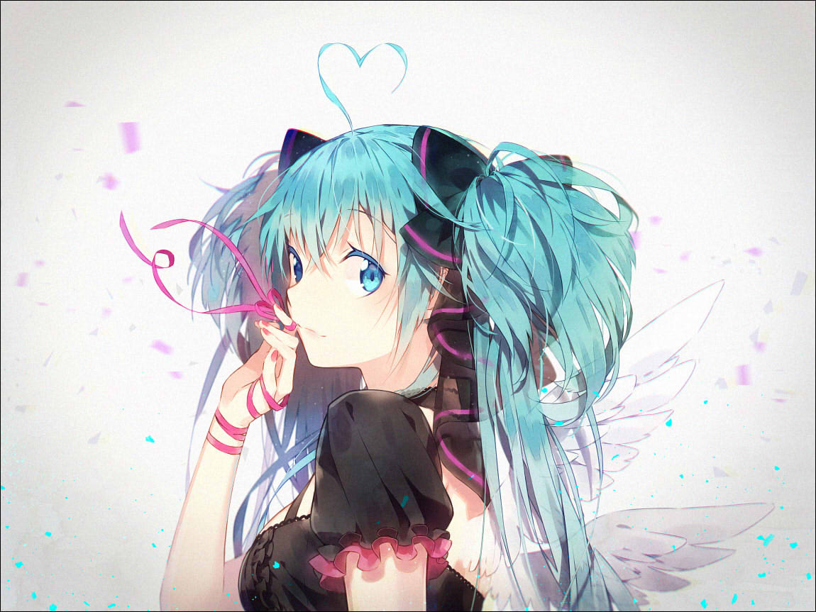 aliasing, aqua_eyes, aqua_hair, hakusai_(tiahszld), hatsune_miku, long_hair, ribbons, twintails