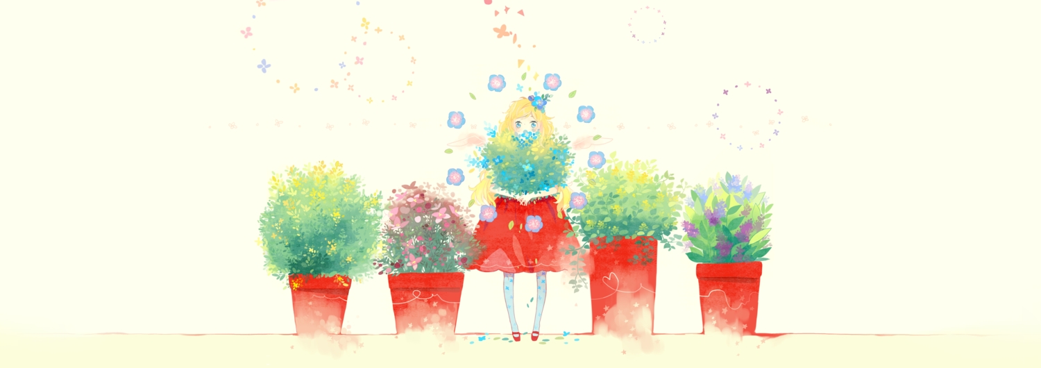 blonde_hair, blue_eyes, dualscreen, flowers, kyang692, long_hair, original, pantyhose