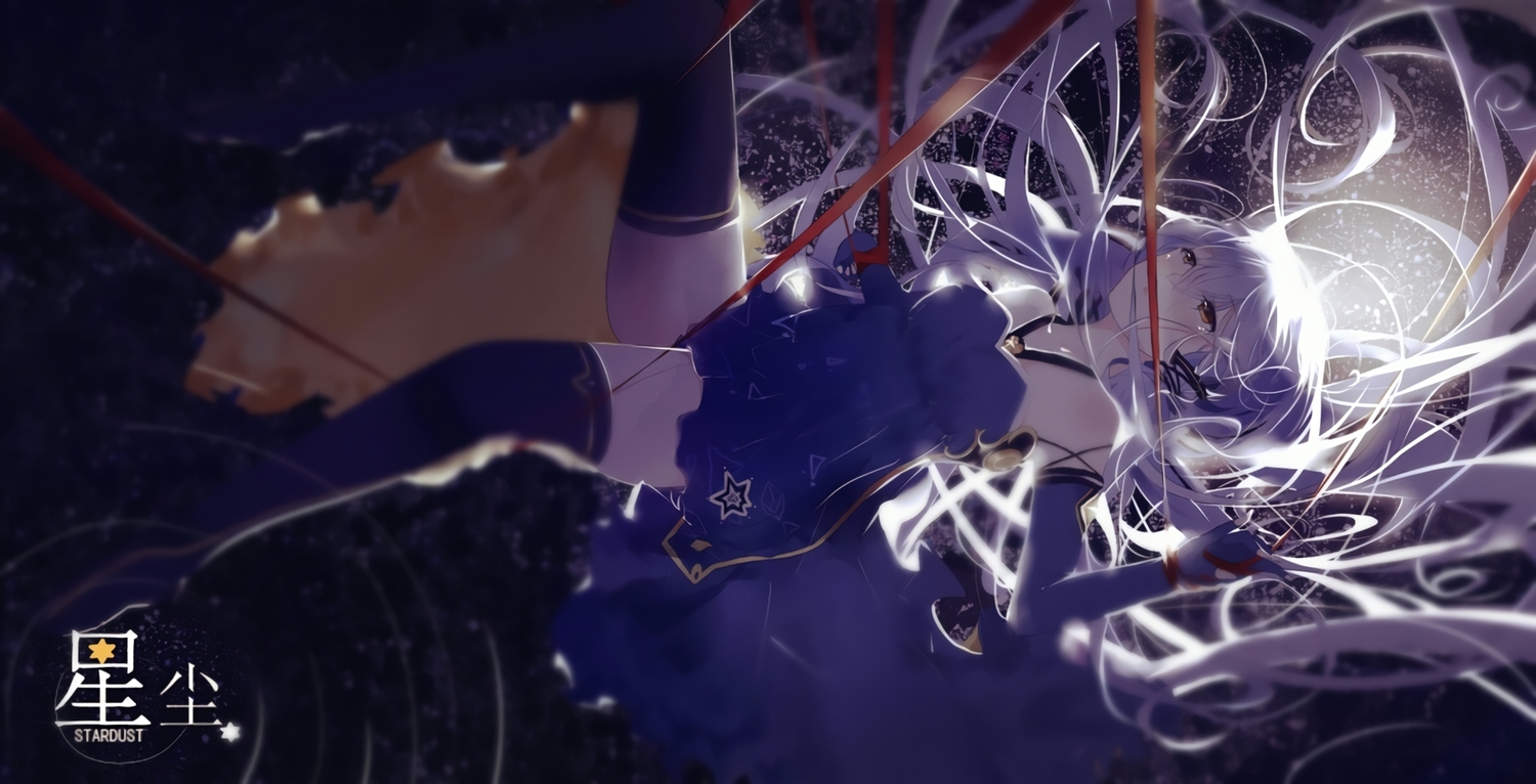 dress, eggplant_(dadamiao), elbow_gloves, gloves, long_hair, ribbons, thighhighs, vocaloid, vsinger, waifu2x, white_hair, xingchen, yellow_eyes