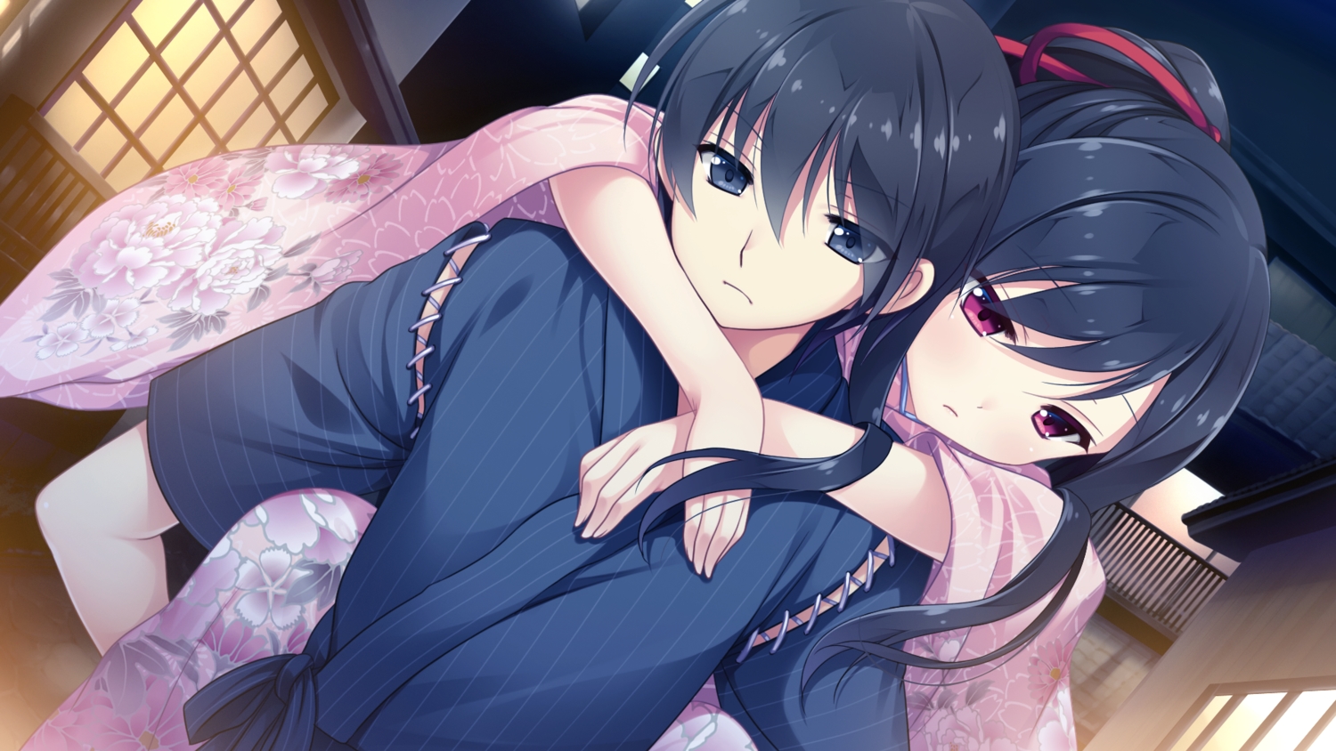 aliasing, applique, black_hair, game_cg, gray_eyes, japanese_clothes, jinguu_misaki, male