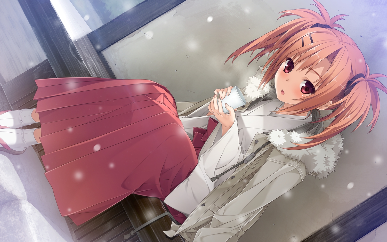 blush, drink, hashimoto_takashi, hood, imouto_no_katachi, japanese_clothes, long_hair, miko