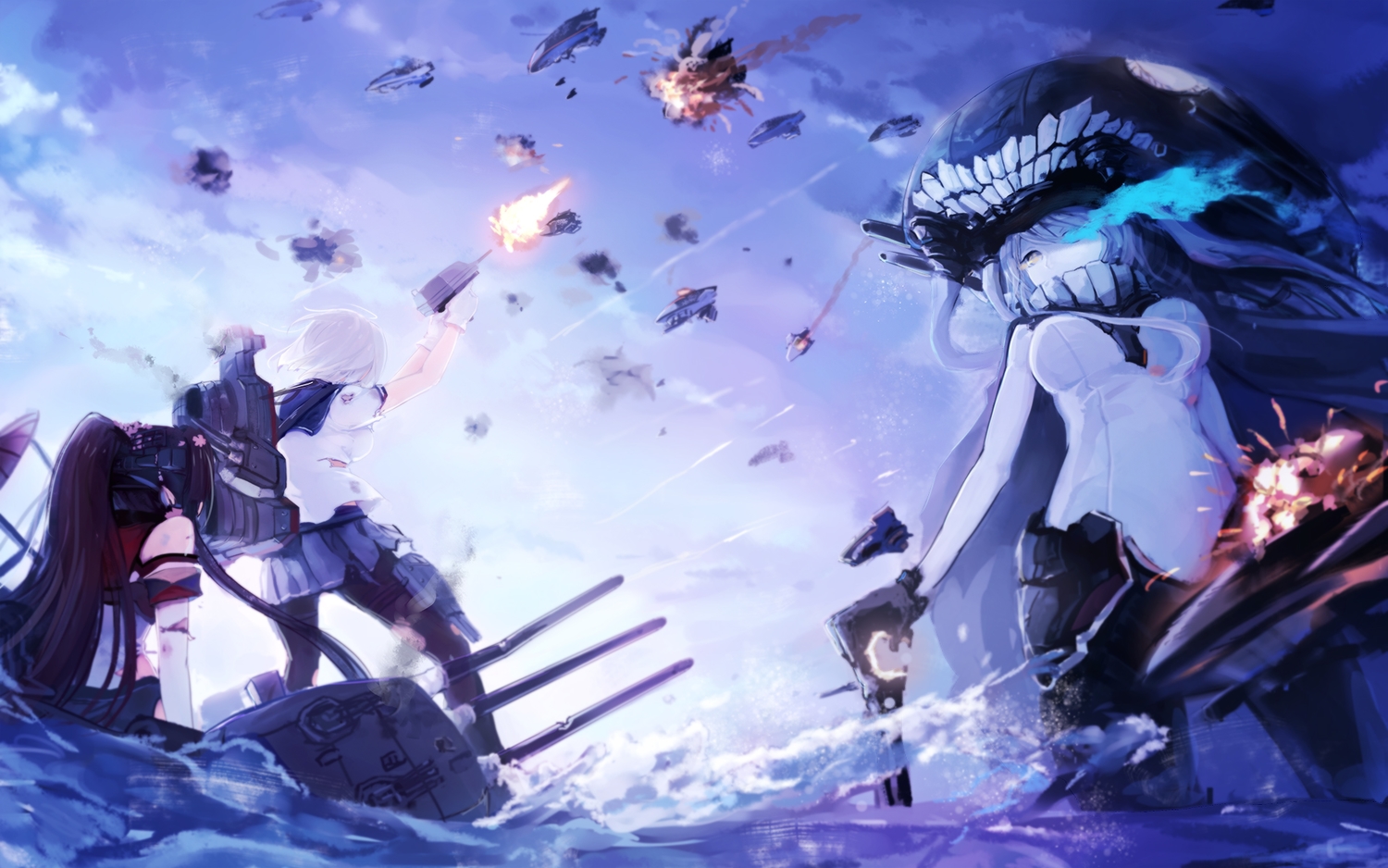 anthropomorphism, hamakaze_(kancolle), kantai_collection, magicxiang, wo-class_aircraft_carrier, yamato_(kancolle)