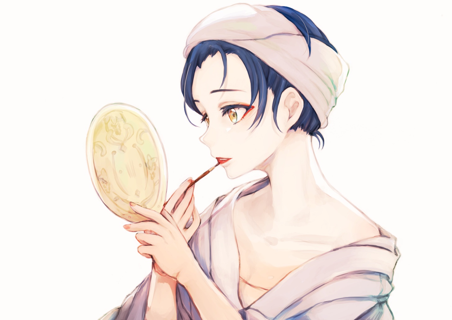 blue_hair, love_live!_school_idol_project, mirror, sonoda_umi, suito, white, yellow_eyes