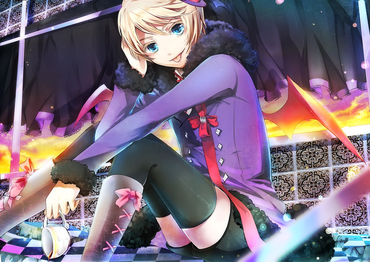 all_male, alois_trancy, blonde_hair, blue_eyes, drink, kneehighs, kuroshitsuji, lulu_season