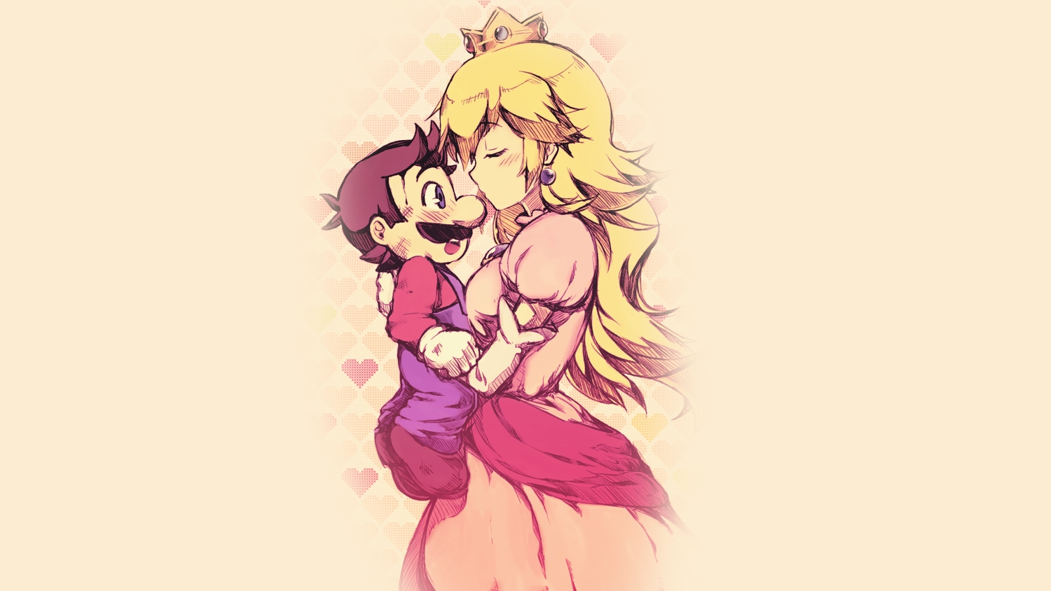 blonde_hair, blue_eyes, blush, brown_hair, crown, dress, elbow_gloves, gebyy-terar