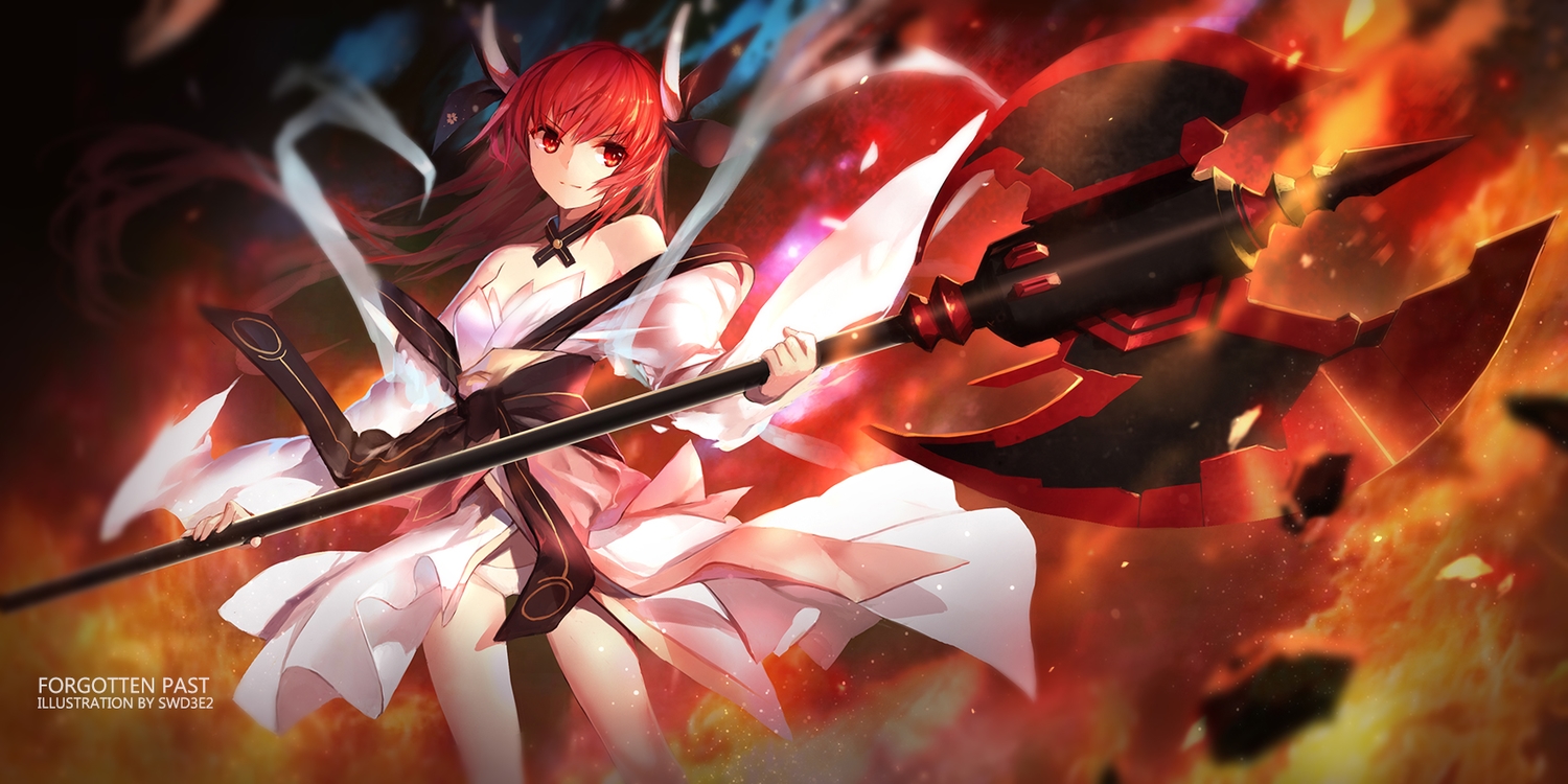 date_a_live, fire, itsuka_kotori, japanese_clothes, lolita_fashion, long_hair, red_eyes, red_hair