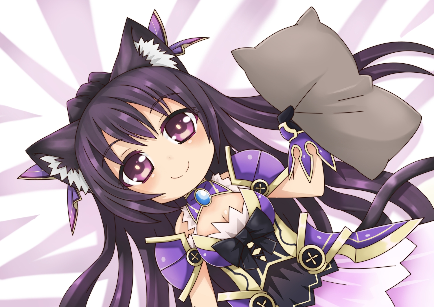 animal_ears, chibi, date_a_live, gloves, greenteaneko, long_hair, purple_eyes, purple_hair