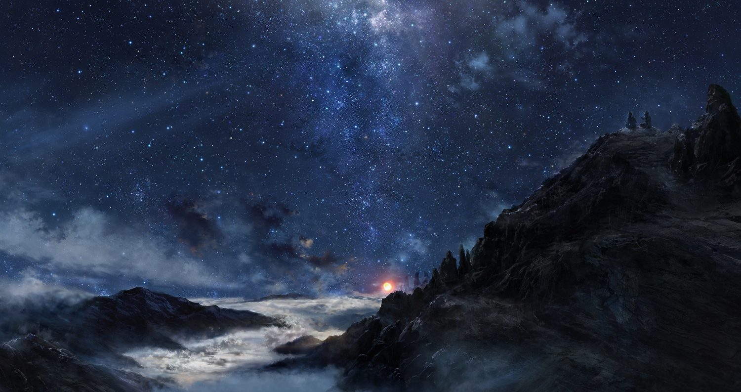 blue, clouds, iy_tujiki, landscape, night, original, scenic, sky, stars