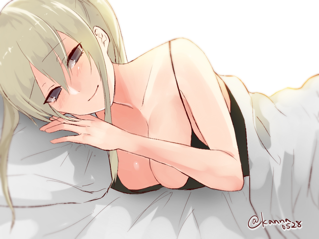 anthropomorphism, blonde_hair, blush, breasts, brown_eyes, cleavage, graf_zeppelin_(kancolle), kantai_collection