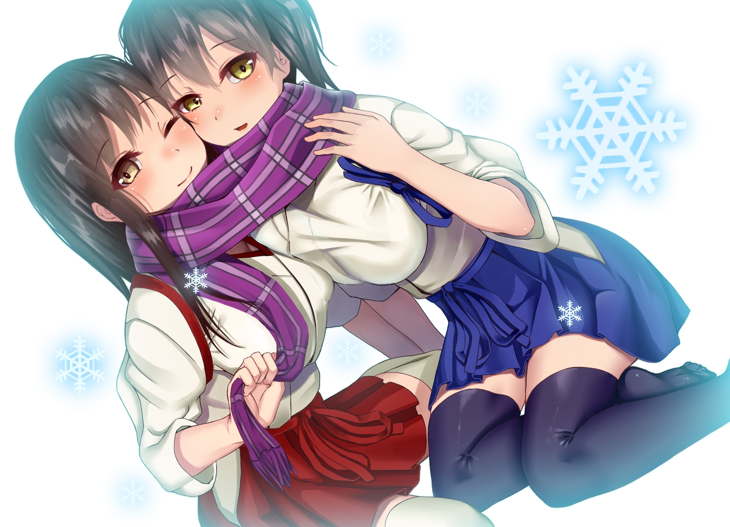 2girls, akagi_(kancolle), anthropomorphism, atelier_yuu, brown_hair, japanese_clothes, kaga_(kancolle), kantai_collection