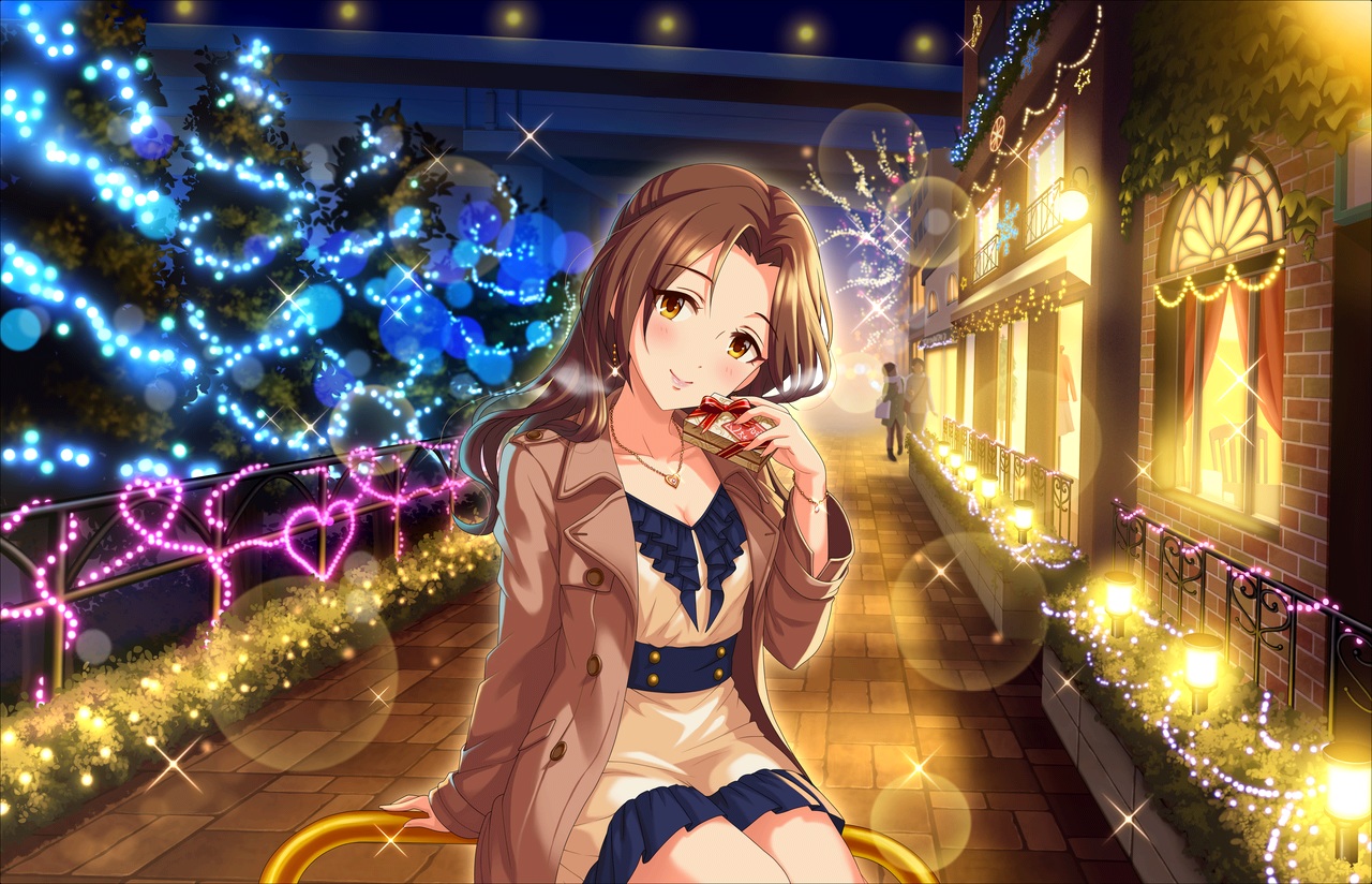 annin_doufu, blush, brown_eyes, brown_hair, dress, idolmaster, idolmaster_cinderella_girls, idolmaster_cinderella_girls_starlight_stage
