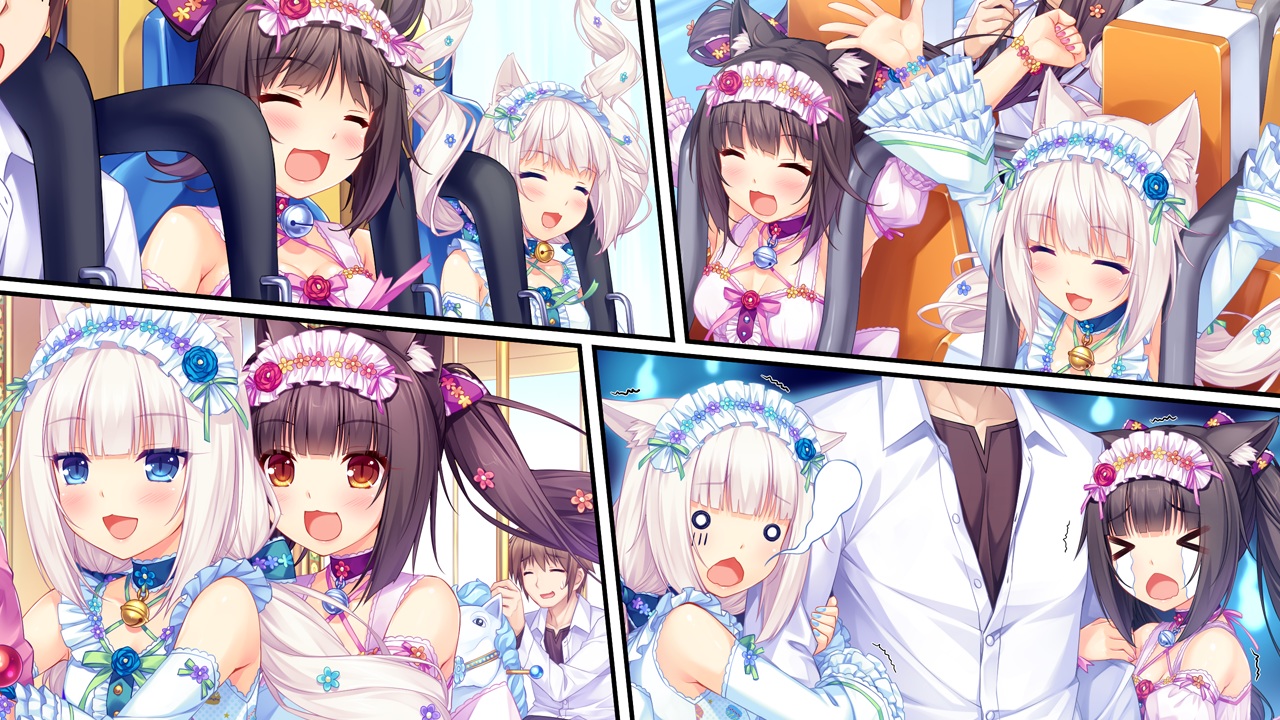 animal_ears, black_hair, blue_eyes, blush, catgirl, cat_smile, chocola_(sayori), game_cg