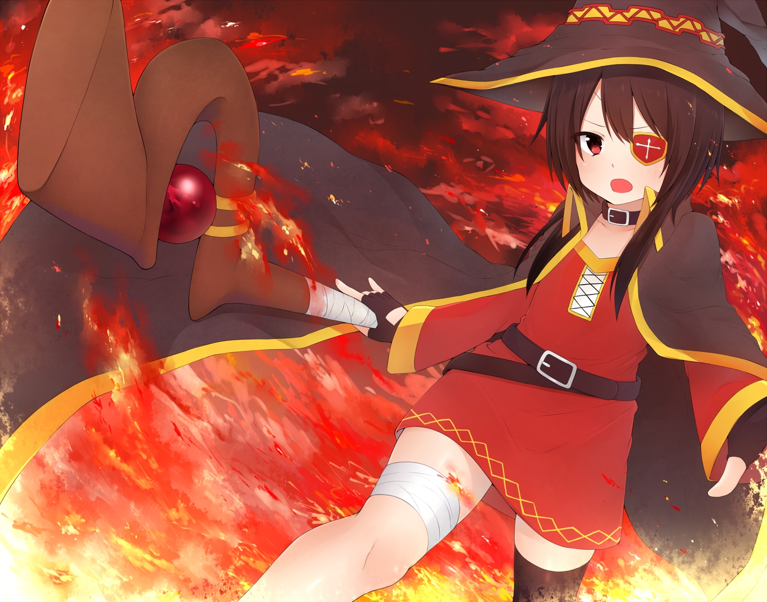 brown_hair, hat, hoshimiya_aki, kono_subarashii_sekai_ni_shukufuku_wo!, mage, magic, megumin, red_eyes