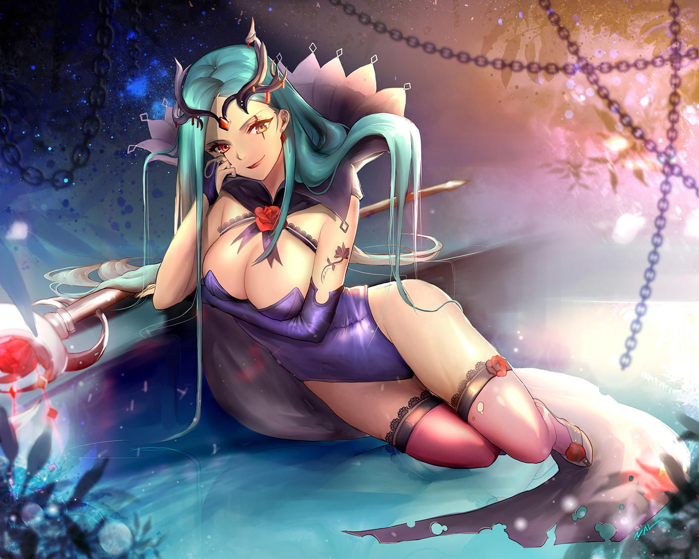 bodysuit, breasts, cleavage, cropped, emilia_leblanc, league_of_legends, long_hair, nal_(nal's_pudding)