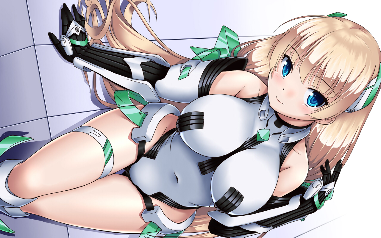 aliasing, angela_balzac, aqua_eyes, blonde_hair, bodysuit, breasts, elbow_gloves, expelled_from_paradise
