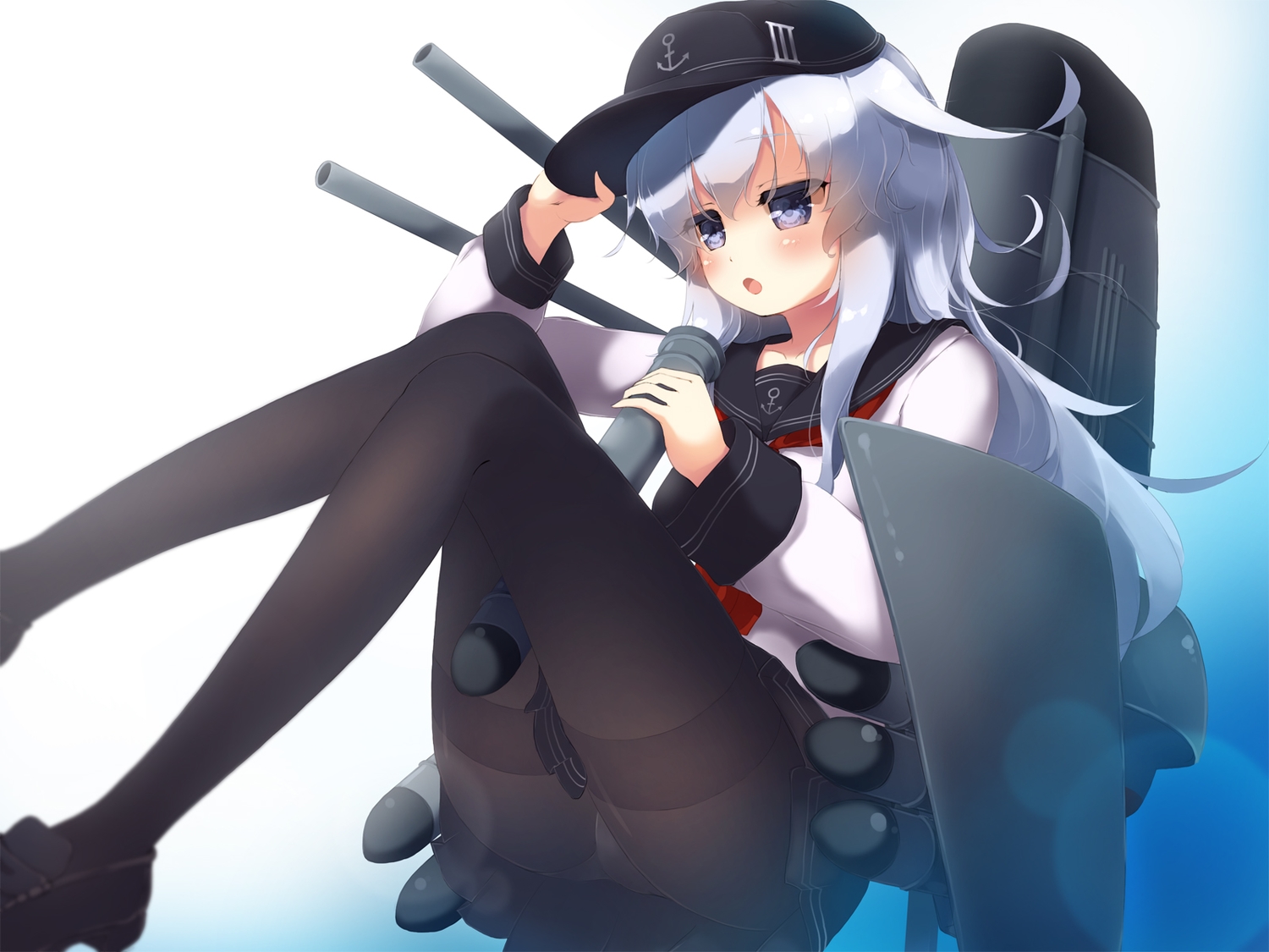 anthropomorphism, blue_eyes, gengetsu_chihiro, hat, hibiki_(kancolle), kantai_collection, long_hair, panties