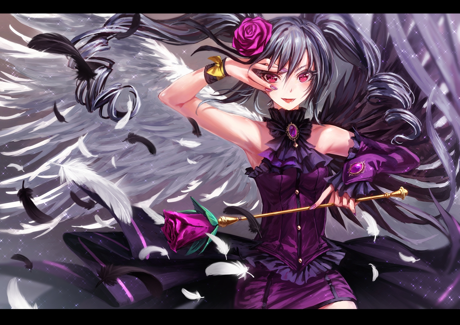 feathers, flowers, gray_hair, idolmaster, idolmaster_cinderella_girls, kanzaki_ranko, lain_(artist), long_hair
