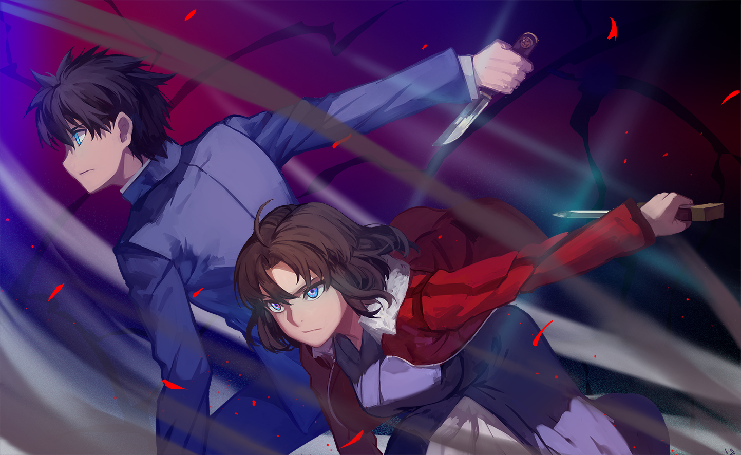 blue_eyes, japanese_clothes, kara_no_kyoukai, kimono, knife, male, melty_blood, nanaya_(daaijianglin)