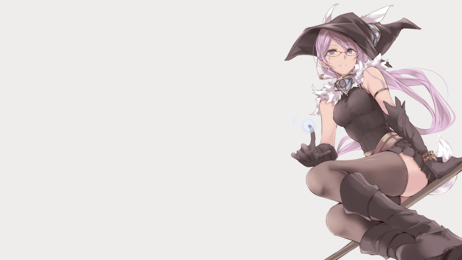 blue_eyes, boots, glasses, gloves, hat, original, purple_hair, skirt