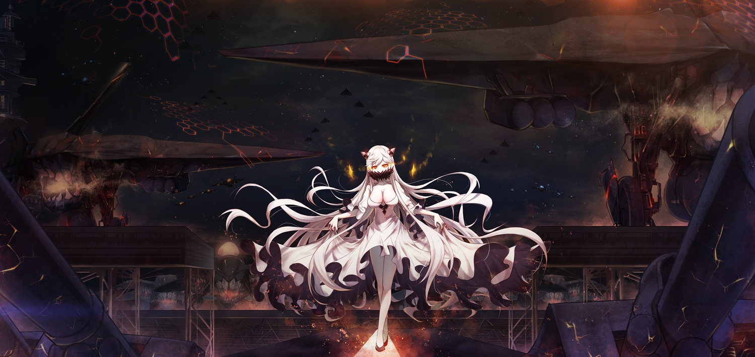 aircraft, anthropomorphism, bae.c, breasts, cleavage, dress, kantai_collection, long_hair