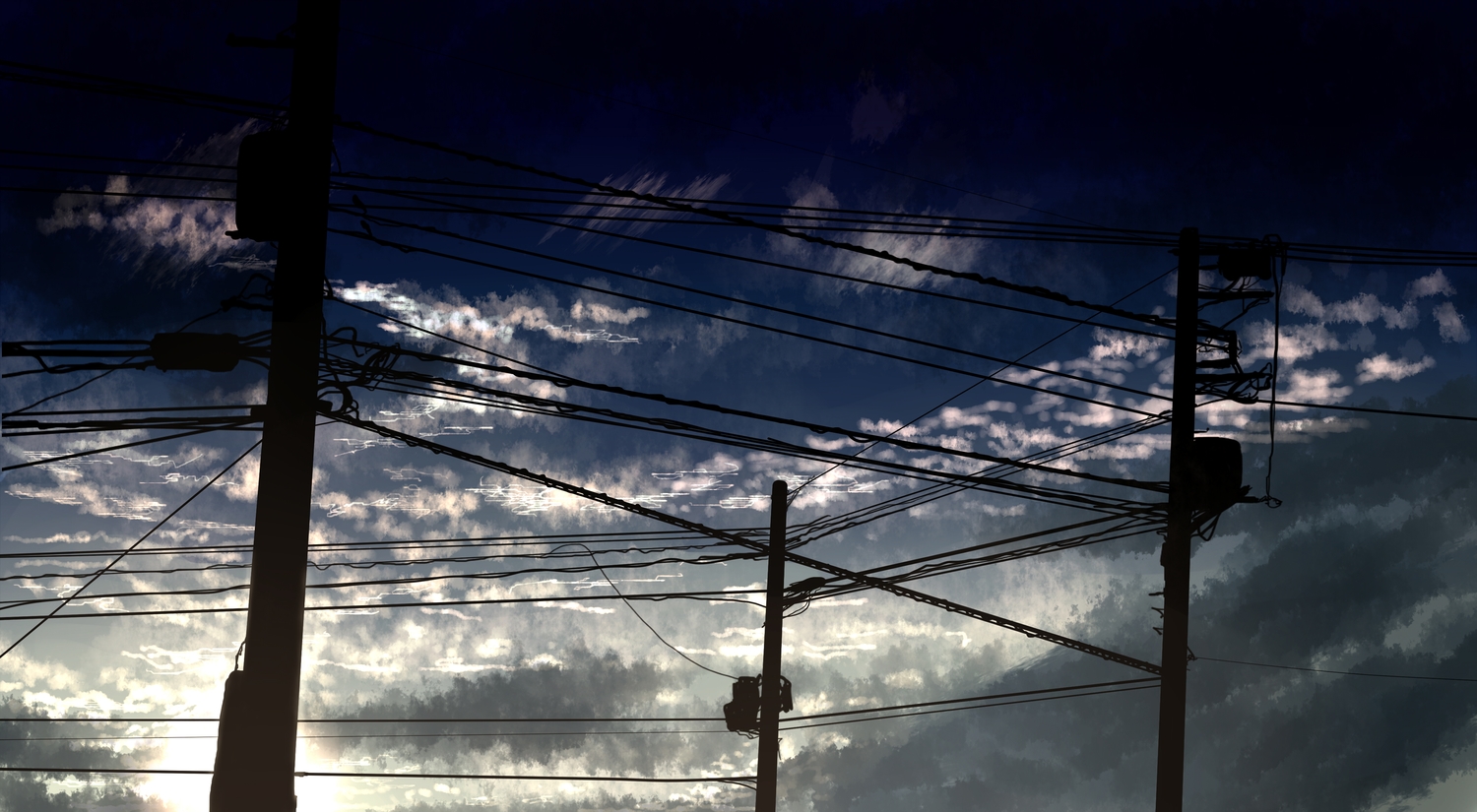 clouds, kibunya_39, no_humans, original, scenic, silhouette, sky, sunset