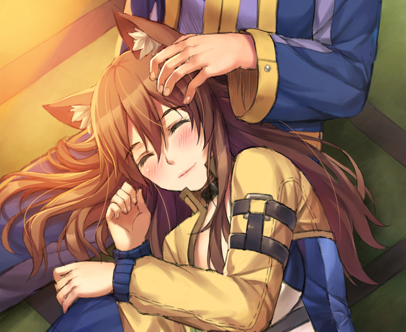 animal_ears, blush, brown_hair, catgirl, close, collar, long_hair, original