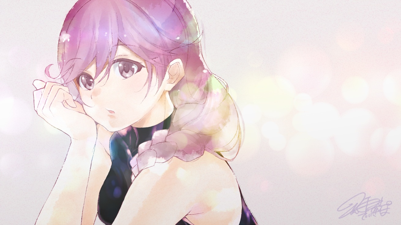 braids, brown_eyes, hai_to_gensou_no_grimgar, long_hair, pink_hair, red_disappointment, signed, yume_(grimgar)