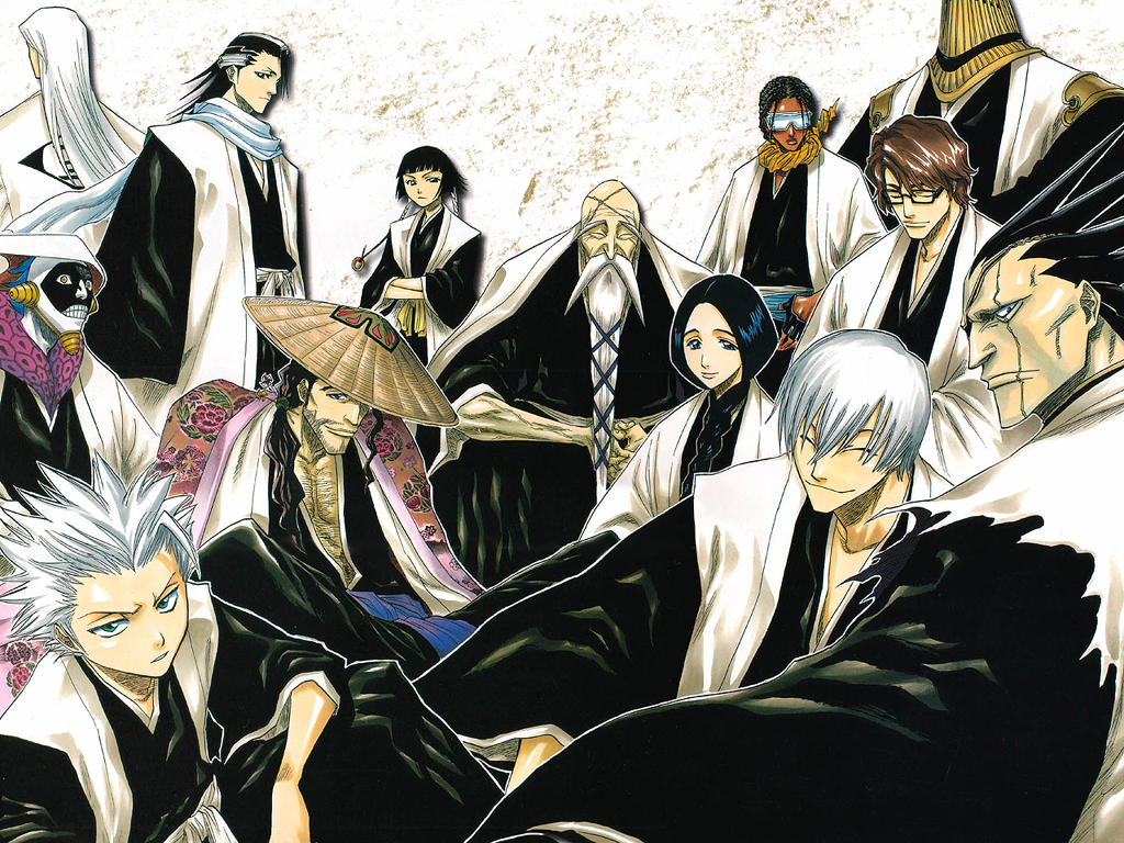 aizen_sousuke, bleach, hitsugaya_toushirou, ichimaru_gin, komamura_sajin, kuchiki_byakuya, kurotsuchi_mayuri, kyoraku_shunsui, male, soifon, tousen_kaname, ukitake_jyuushirou, unohana_retsu, yamamoto_genryuusai_shigekuni, zaraki_kenpachi