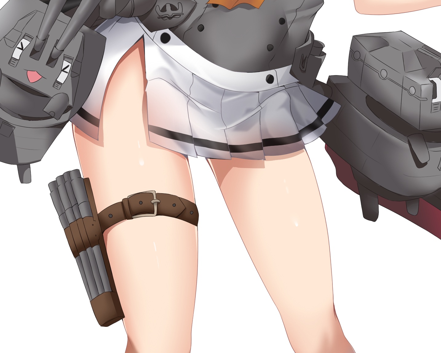 akizuki_(kancolle), anthropomorphism, chou-10cm-hou-chan, close, kantai_collection, ohiya, skirt, waifu2x, weapon, white