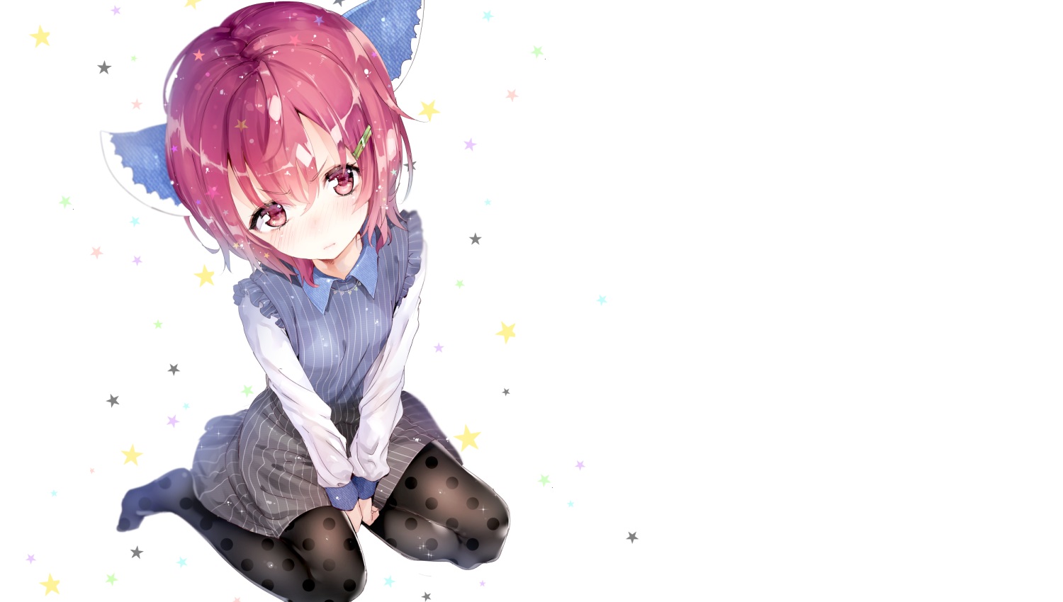 blush, dress, hoyashi_rebirth, life_alive!, pantyhose, pink_eyes, pink_hair, short_hair