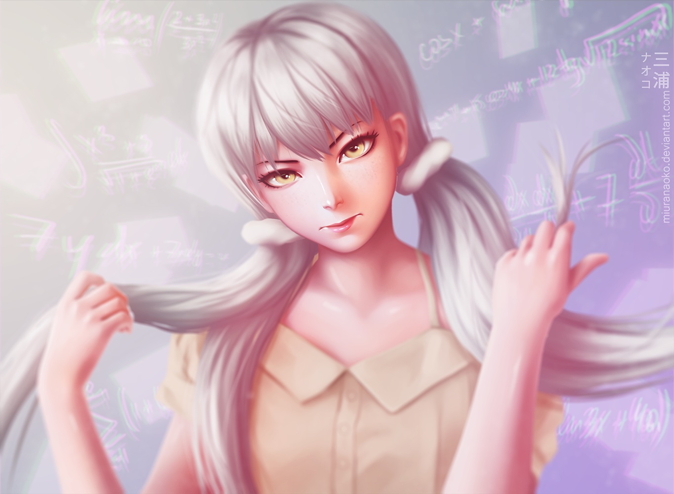 gray_hair, long_hair, miura_naoko, monogatari_(series), owarimonogatari, sodachi_oikura, yellow_eyes