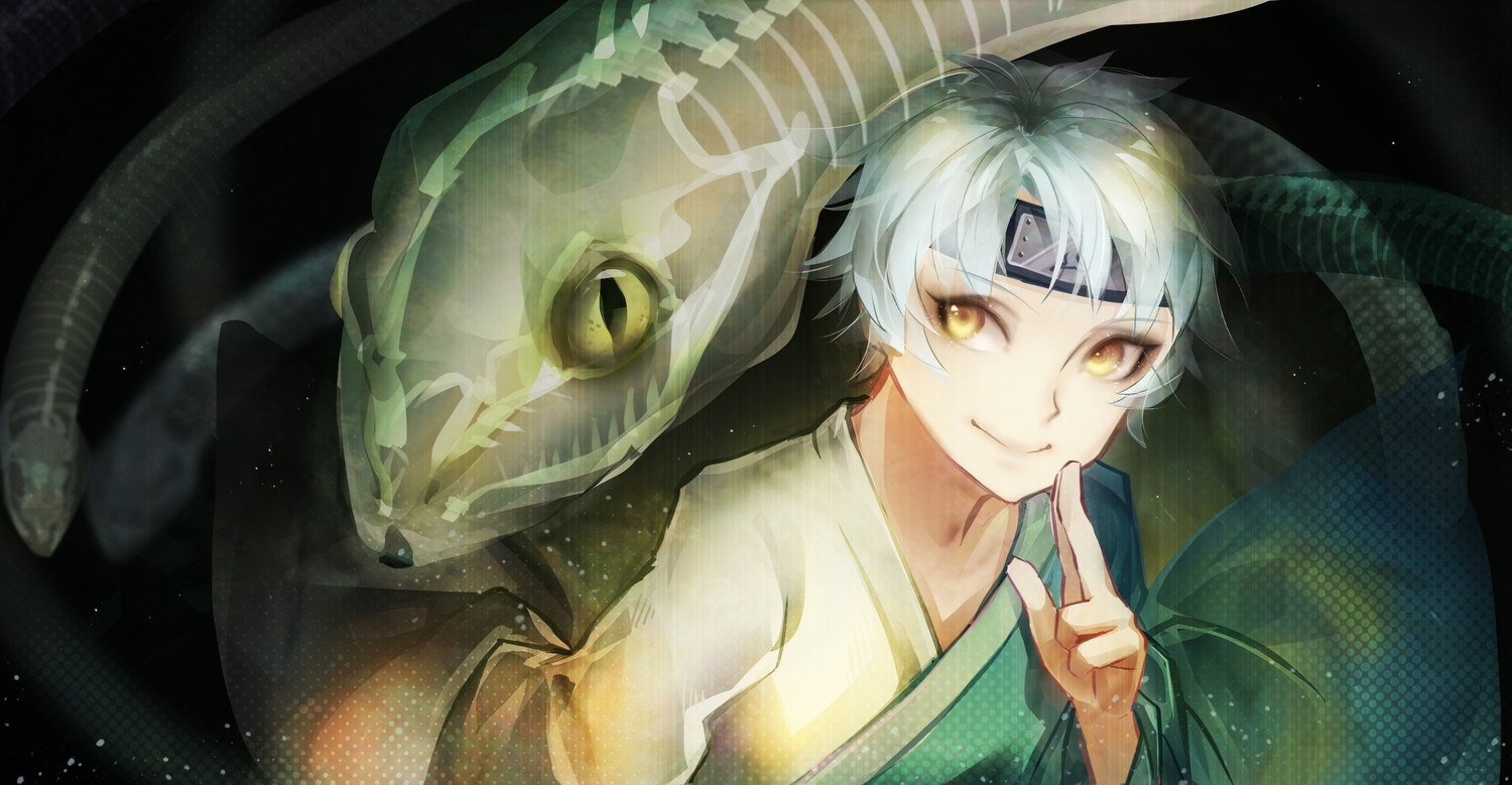 all_male, animal, japanese_clothes, male, mitsuki_(naruto), naruto, snake, tagme_(artist), white_hair, yellow_eyes