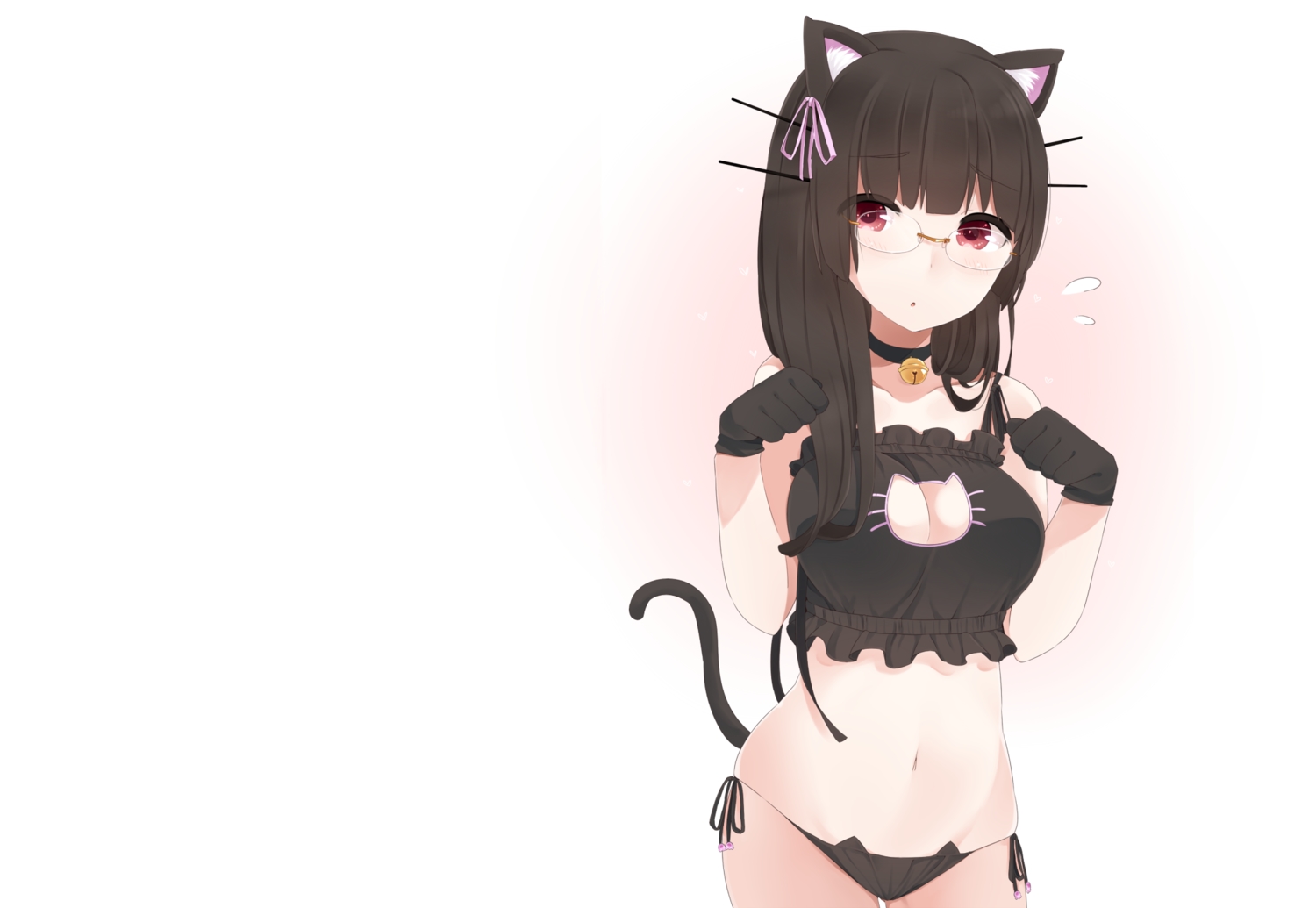 animal_ears, anthropomorphism, bell, black_hair, blush, breasts, catgirl, choker
