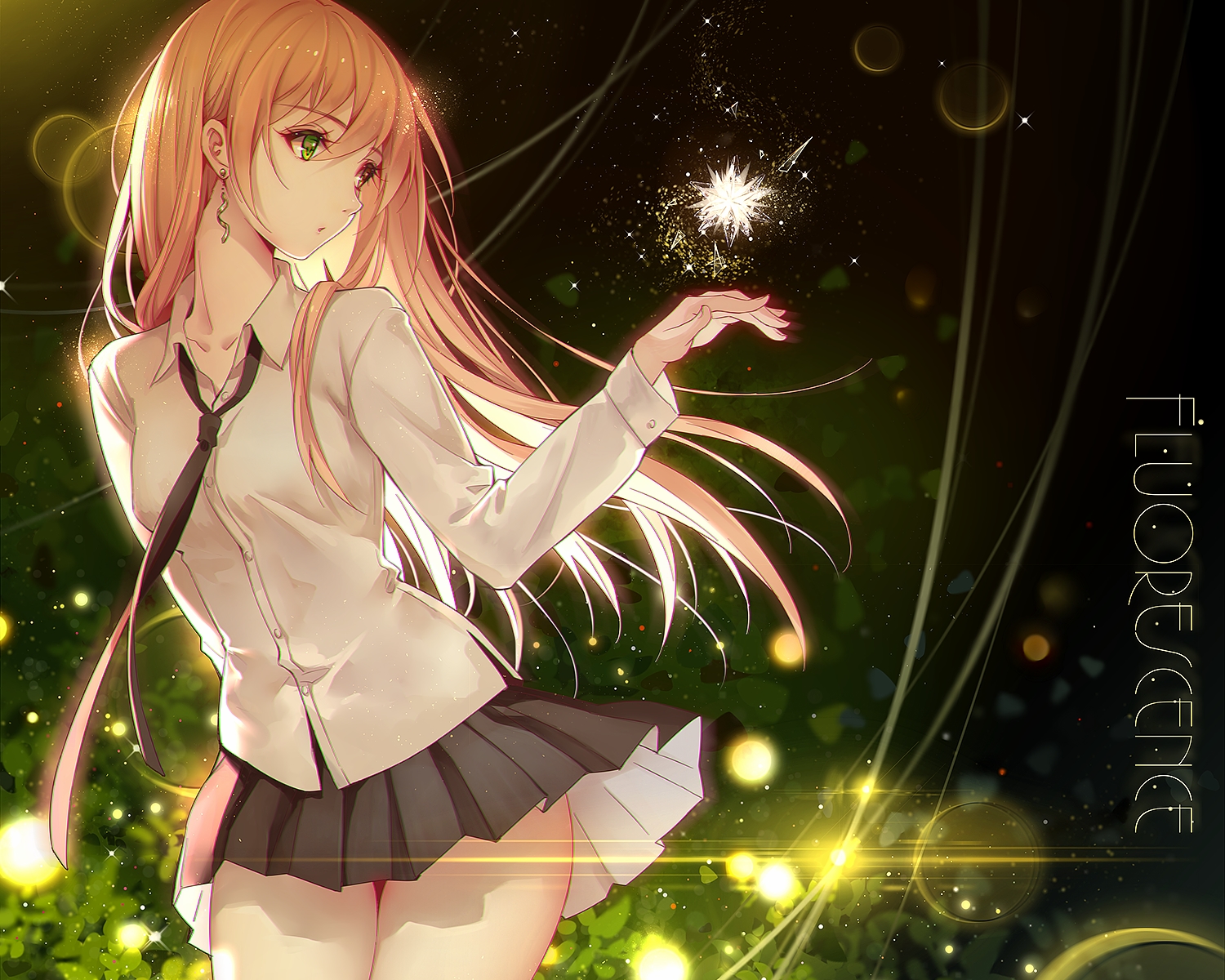 bicolored_eyes, cropped, long_hair, niya, orange_hair, original, shirt, skirt