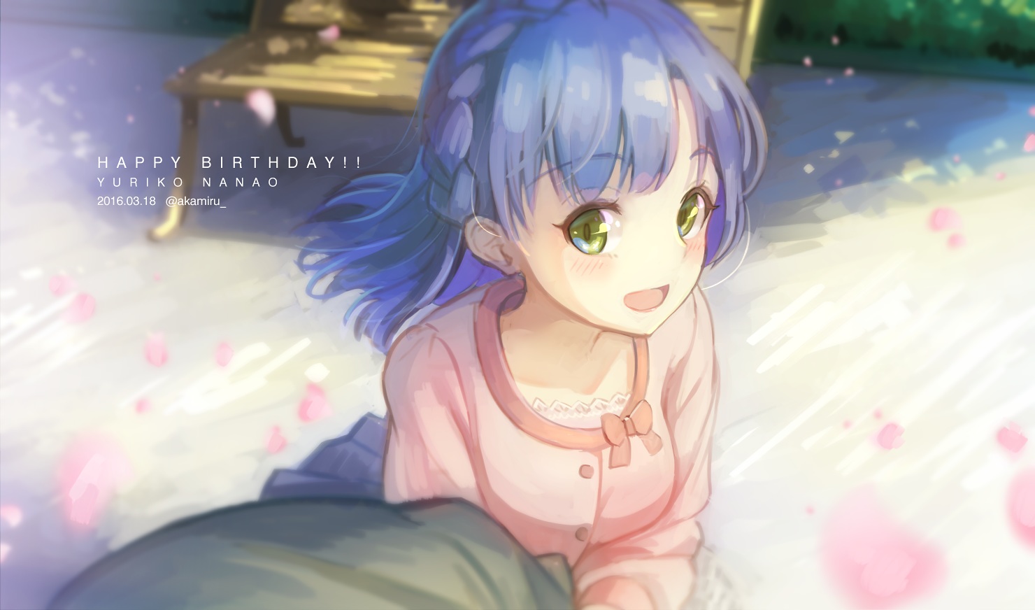akame_(akamiru), blue_hair, braids, green_eyes, idolmaster, idolmaster_million_live!, long_hair, nanao_yuriko