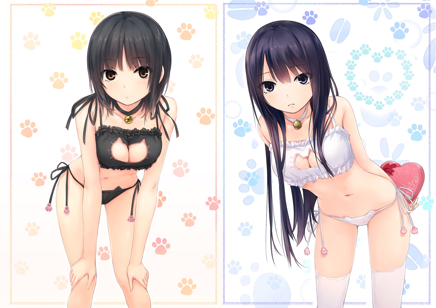 2girls, aoyama_sumika, black_eyes, blonde_hair, bra, breasts, cleavage, coffee-kizoku