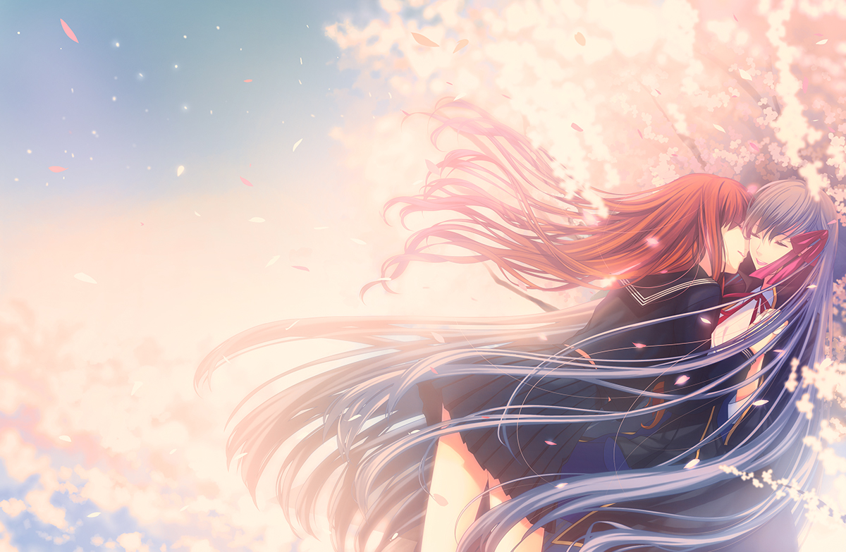 2girls, cherry_blossoms, fate/extra, fate/extra_ccc, fate_(series), flowers, kishinami_hakuno, long_hair